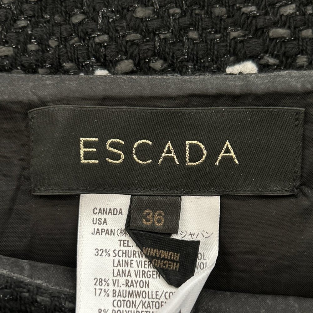 Impeccable Vintage Escada Skirt and Tweed Jacket Set Black with White Accents - Picture 3 of 11
